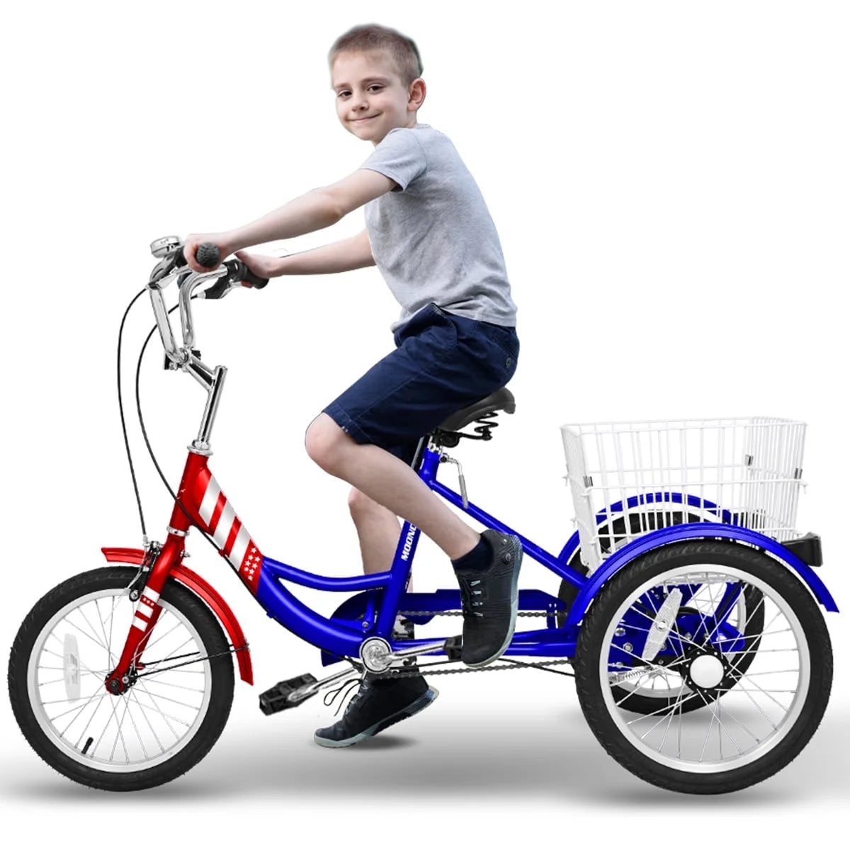 Lilypelle Kids Tricycle with 16" Wheels，1-Speed Trike for Adult Beginner Riders, 3 Wheels Bike with Basket for Exercise & Shopping & Picnic，Stars&Stripes