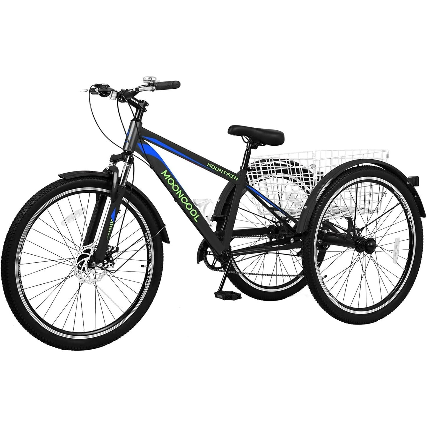 Lilypelle Mountain Tricycle for Adults, MTB 7 Speed Three Wheel Bike, Trike with Cargo Basket & Disc Brake for Women, Men, Seniors