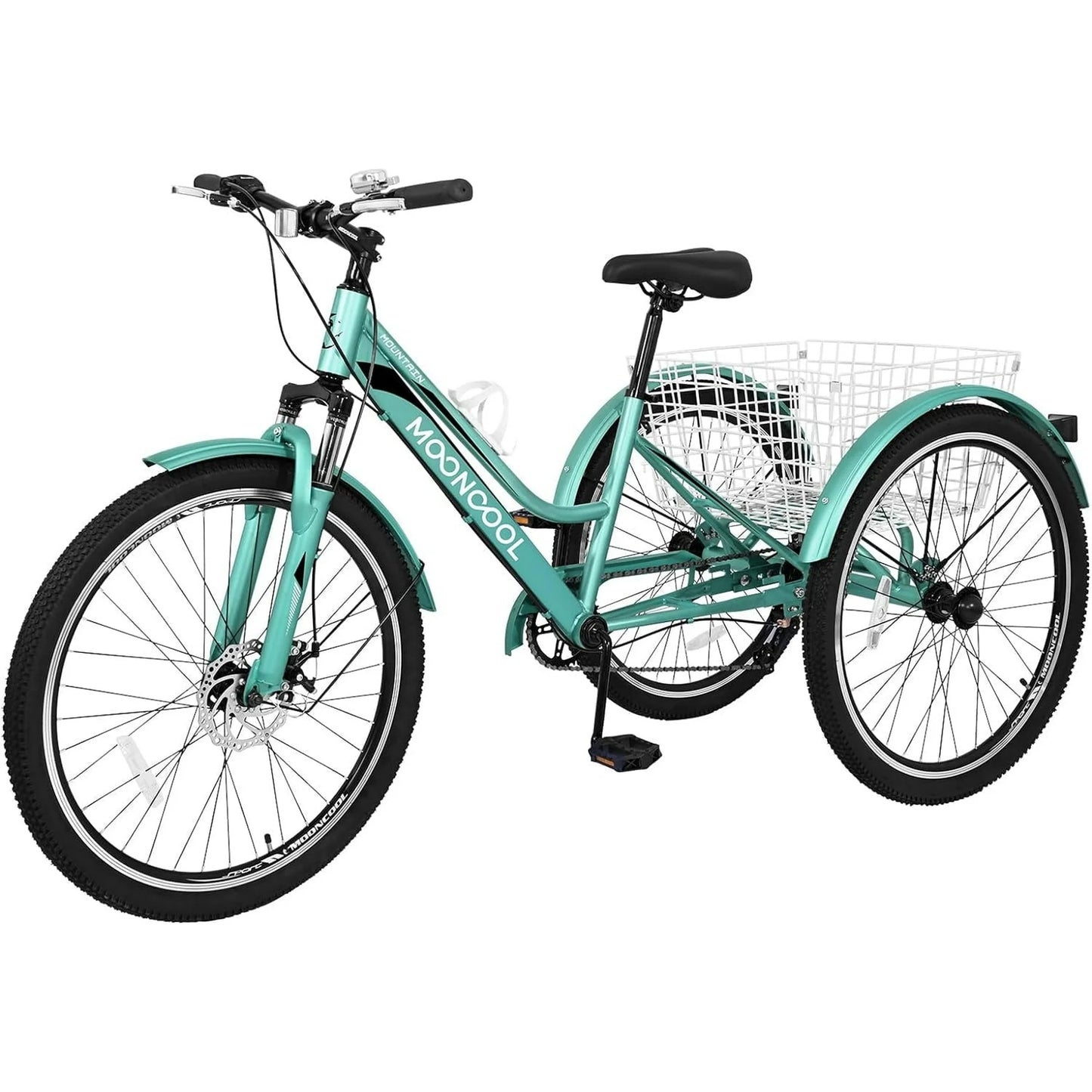 Lilypelle Mountain Tricycle for Adults, MTB 7 Speed Three Wheel Bike, Trike with Cargo Basket & Disc Brake for Women, Men, Seniors