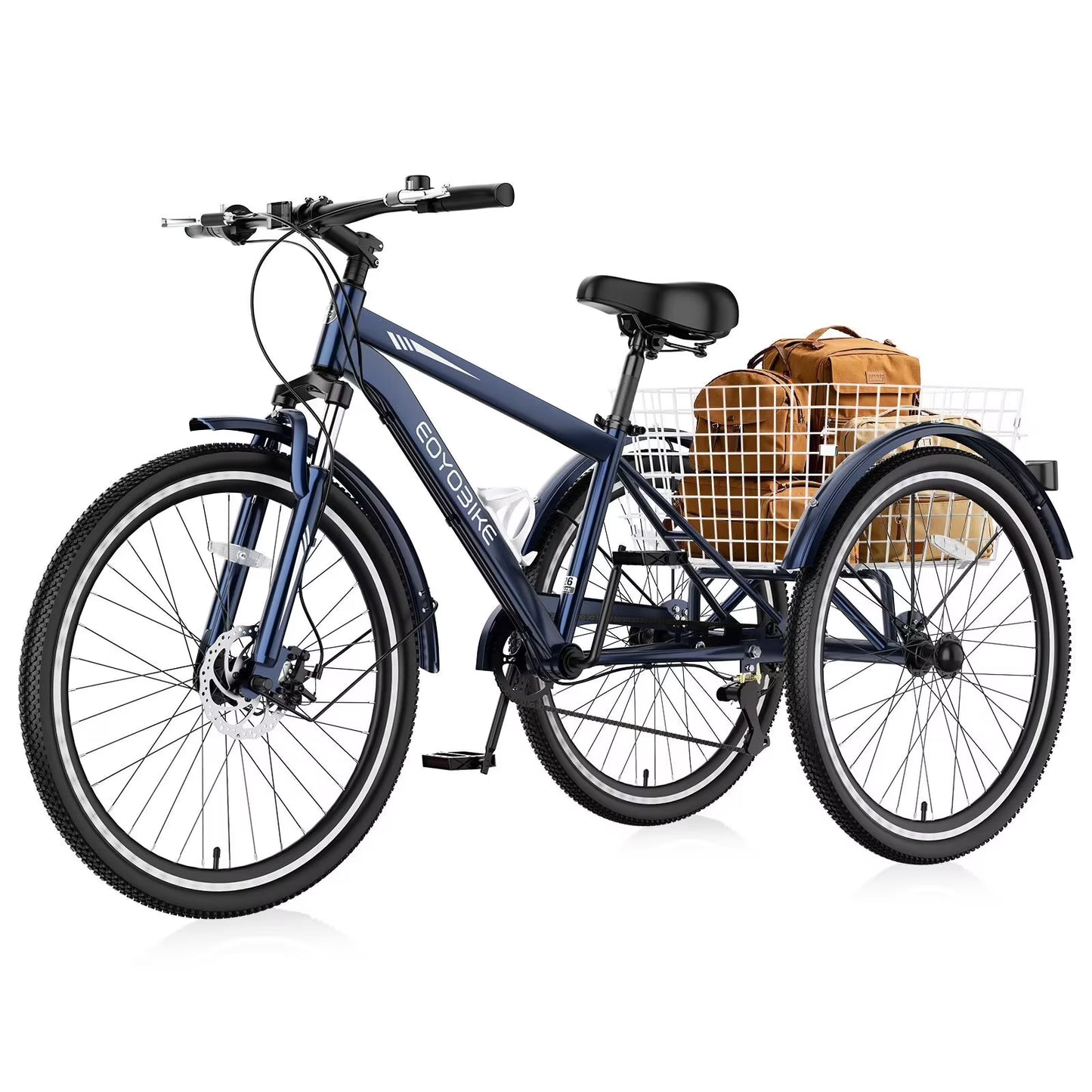 Lilypelle Mountain Tricycle for Adults, MTB 7 Speed Three Wheel Bike, 24/26/27.5 Inch Adults Trikes w/ Disc Brake & Cargo Basket for Women, Men, Seniors