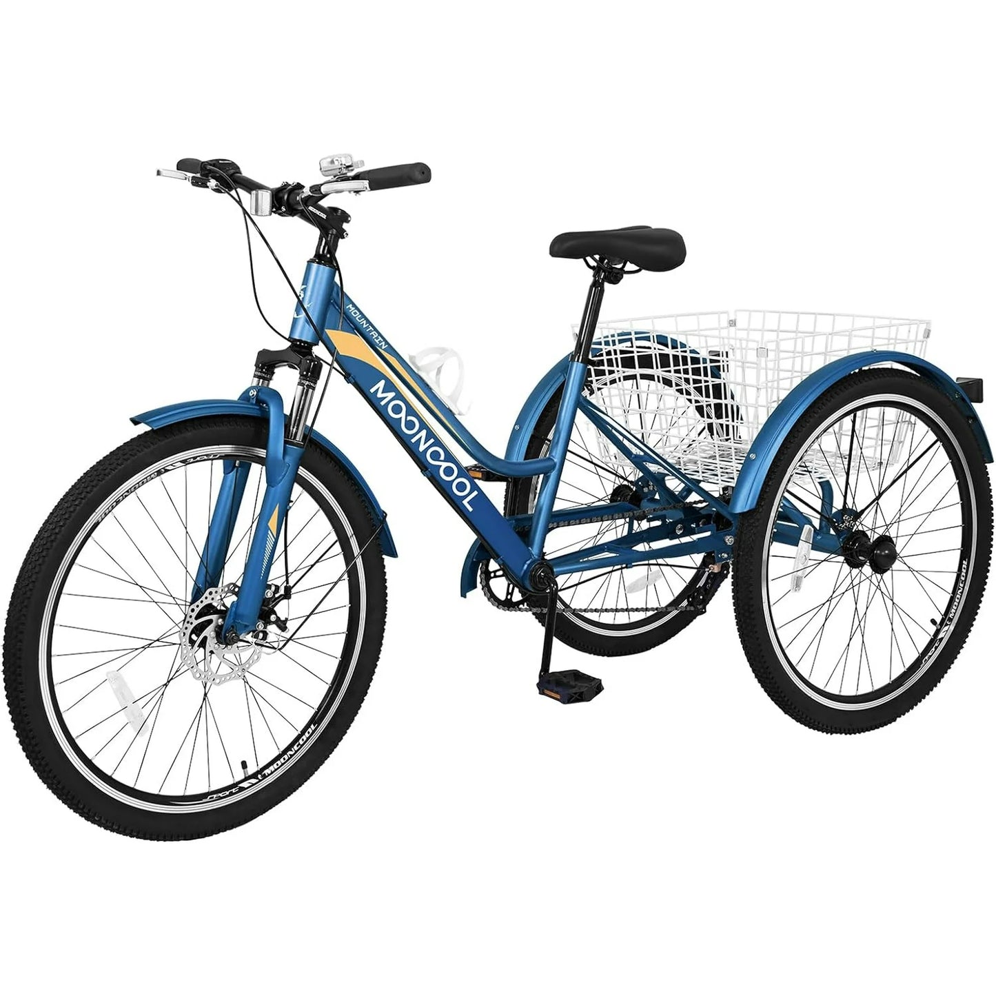 Lilypelle Mountain Tricycle for Adults, MTB 7 Speed Three Wheel Bike, Trike with Cargo Basket & Disc Brake for Women, Men, Seniors