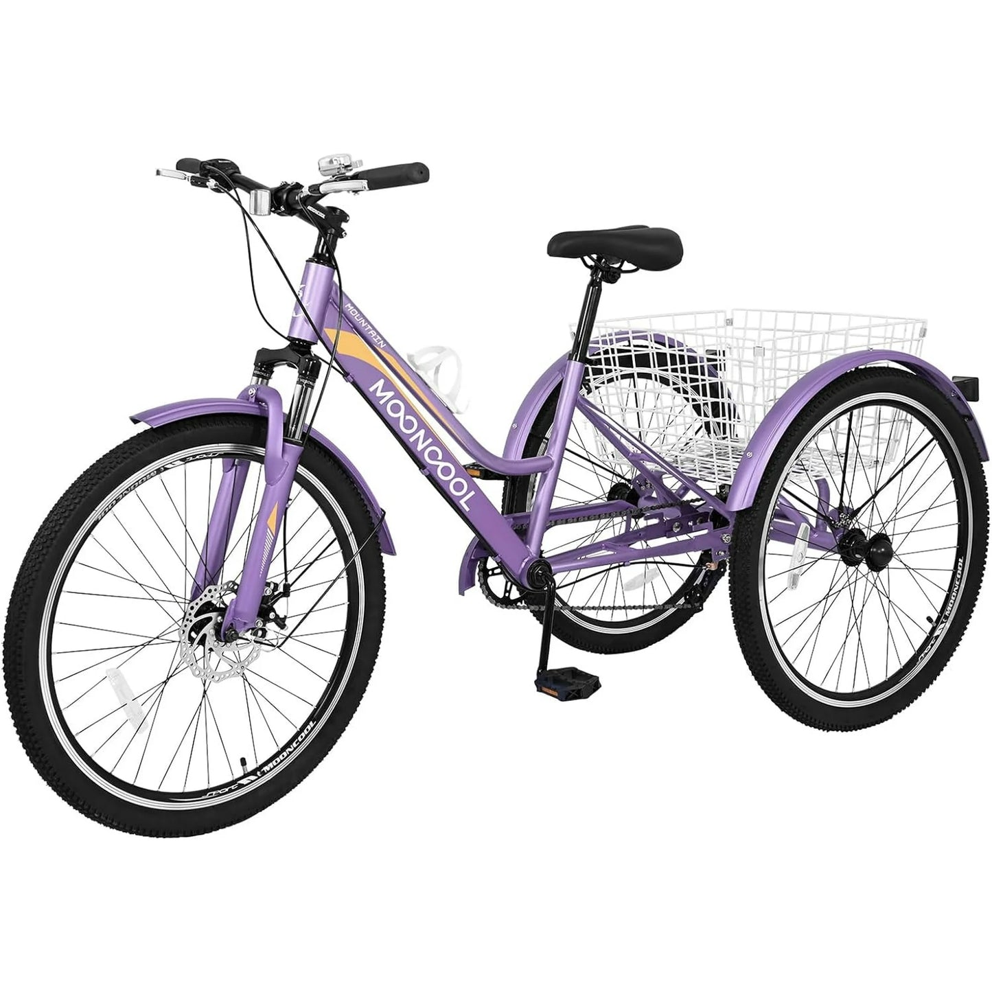 Lilypelle Mountain Tricycle for Adults, MTB 7 Speed Three Wheel Bike, Trike with Cargo Basket & Disc Brake for Women, Men, Seniors