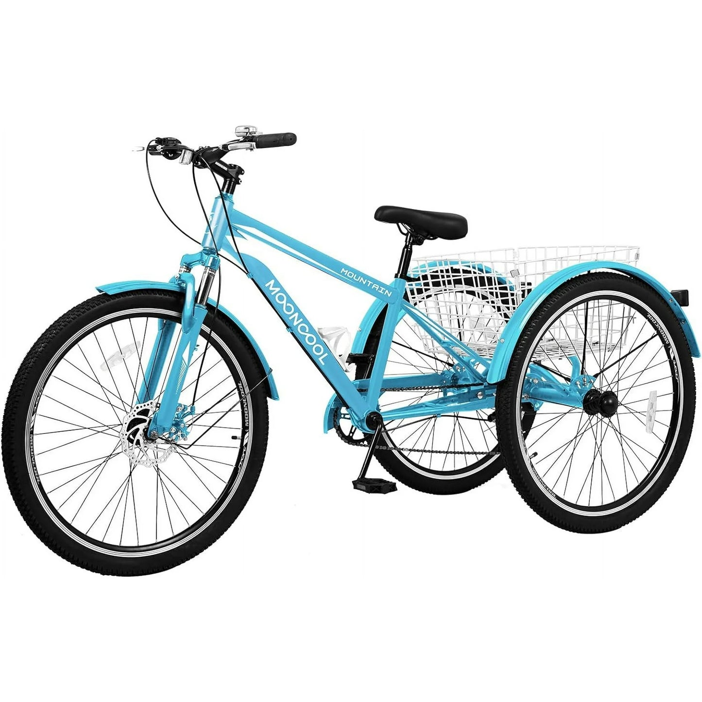 Lilypelle Mountain Tricycle for Adults, MTB 7 Speed Three Wheel Bike, Trike with Cargo Basket & Disc Brake for Women, Men, Seniors