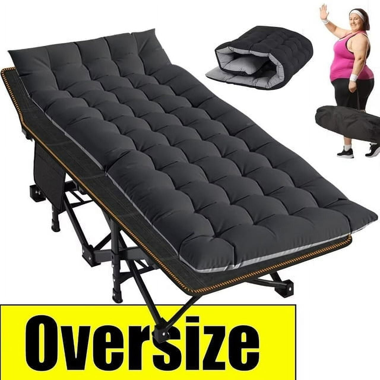 Lilypelle Oversized XXL Folding Camping Cot for Adults, 32" XXL Wide Folding Cot Bed for Sleeping with 2 Sided Mattress & Carry Bag, Tent Cot, Supports 900 lbs