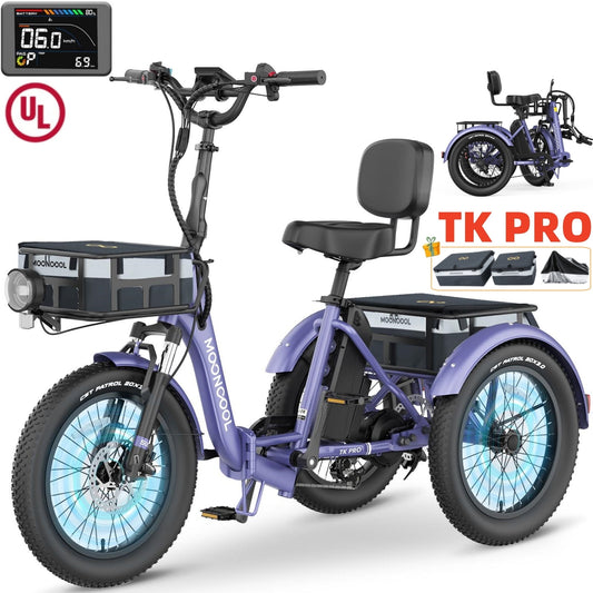 Lilypelle TK-Pro Electric Tricycle for Adults,750W 48V Folding E-Mountain bike UL2849 , 20" 6 Speed 3 Wheels Electric Bicycle with Front & Rear Basket and Removable 20AH Battery