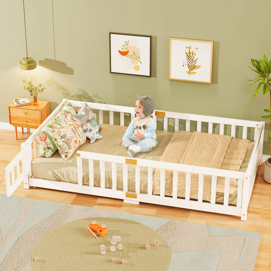 Lilypelle Twin Floor Bed for Kids, Montessori Floor Bed with Guard Rails, Floor Bed Frame for Kids, Boys, Girls