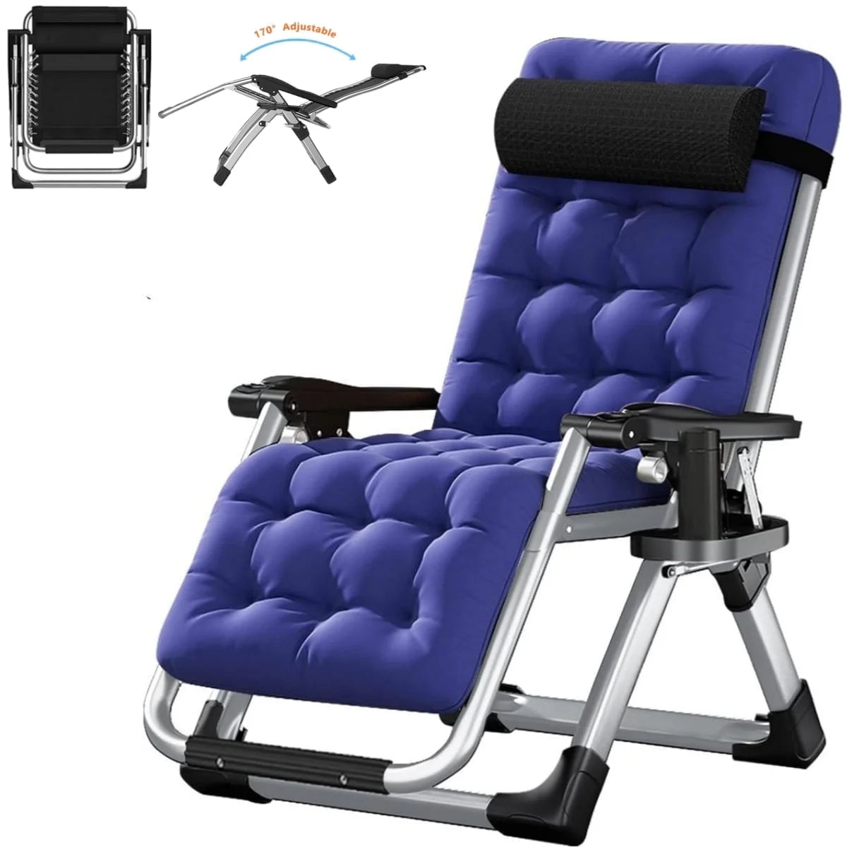 Lilypelle Zero Gravity Chair, Folding Adjustable Reclining Lounge Chair with Removable Cushion, Headrest and Cup Holder, Supports up to 440lbs，Black