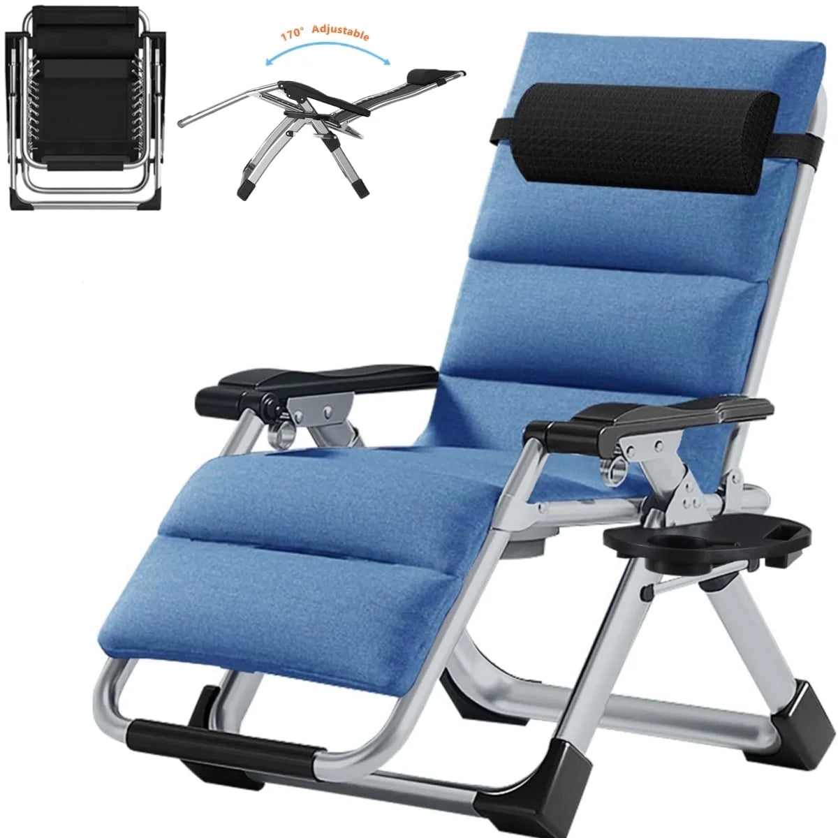 Lilypelle Zero Gravity Chair, Folding Adjustable Reclining Lounge Chair with Removable Cushion, Headrest and Cup Holder, Supports up to 440lbs，Black