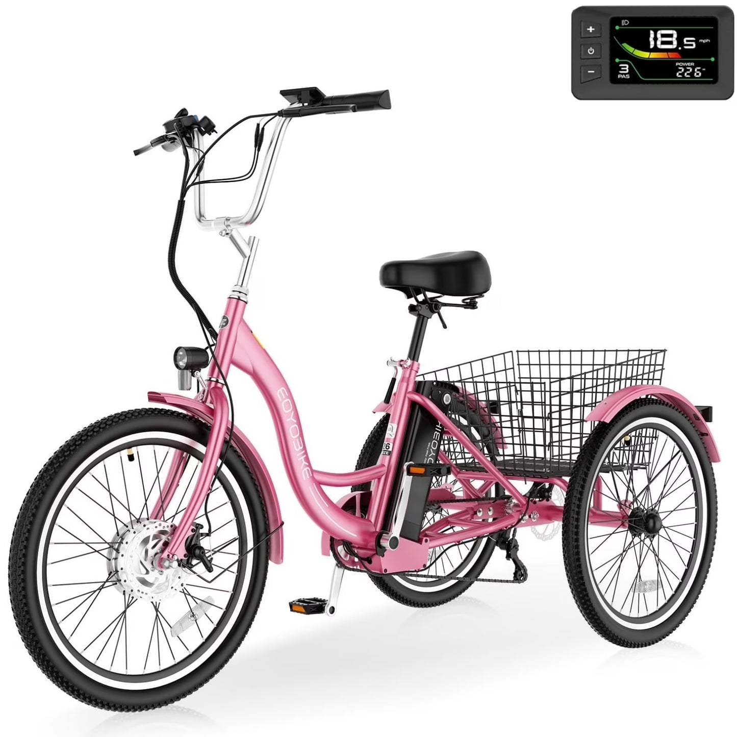 MOONCOOL MC350 Electric Tricycle for Adults, 350W Motorized Electric trike with 36V 10.4Ah Removable lithium battery,24"/26" 7 Speeds 3 Wheels Electric Bikes
