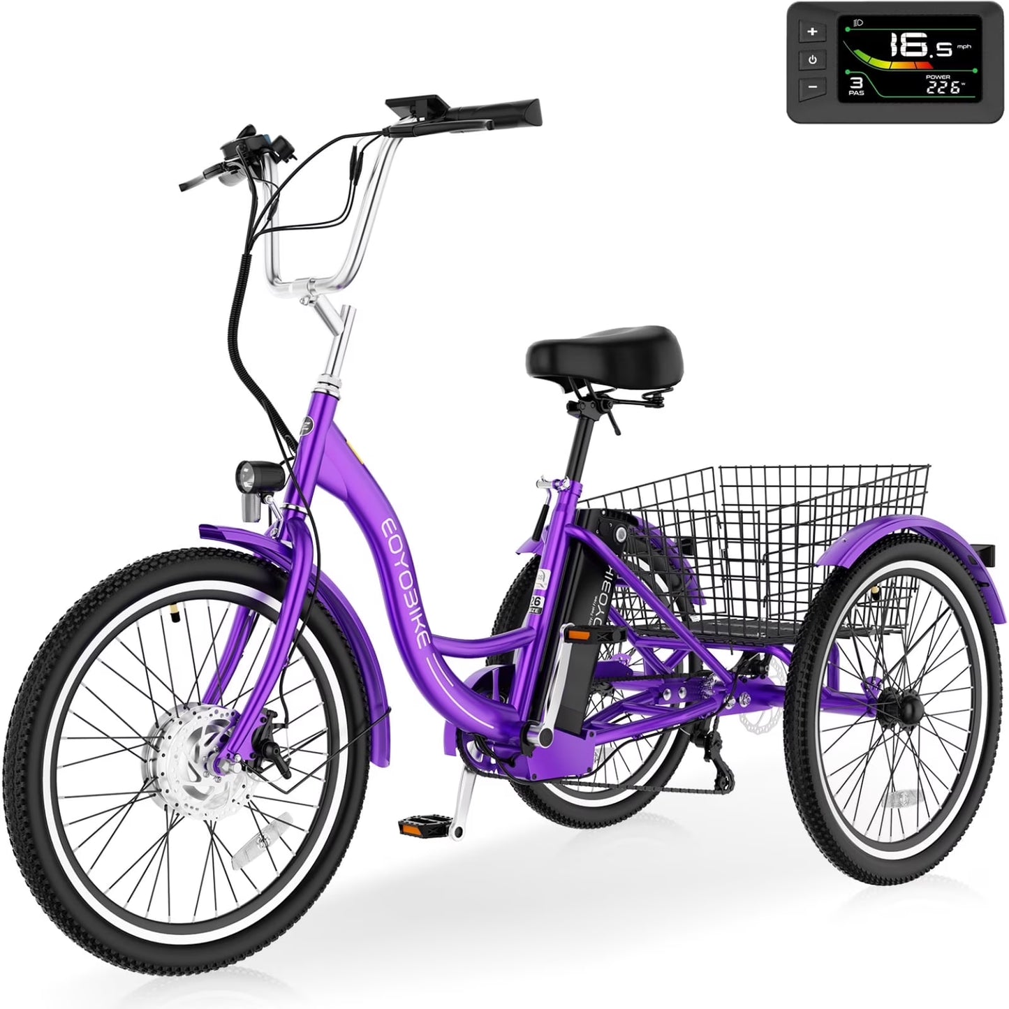 MOONCOOL MC350 Electric Tricycle for Adults, 350W Motorized Electric trike with 36V 10.4Ah Removable lithium battery,24"/26" 7 Speeds 3 Wheels Electric Bikes