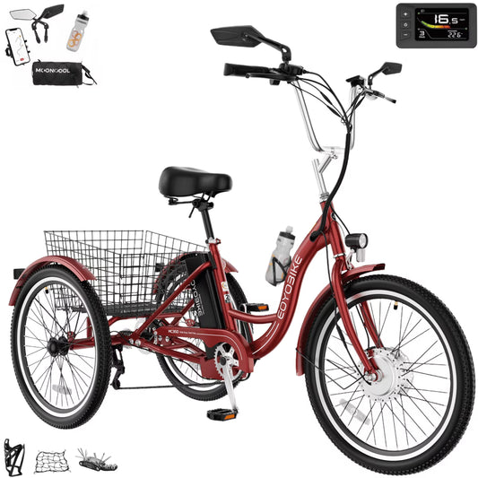 MOONCOOL MC360 Electric Trike for Adults w/ Rearview Mirror kit, 700W Peak Motor 14.5Ah battery，24"/26" 7 Speeds 3 Wheels Electric Trikes