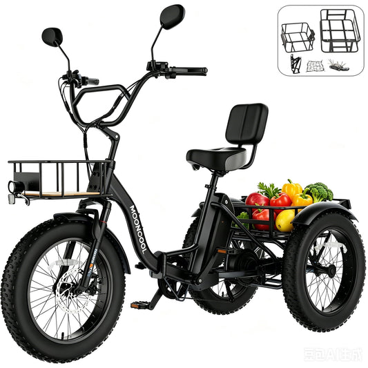 MOONCOOL All-Terrain Folding Electric Tricycle for Adults, 1100w Motor 48V 14.5Ah Battery,7-Speed 20" x 4.0" Fat Tire 3 Wheel Electric Bike , 25-60 miles