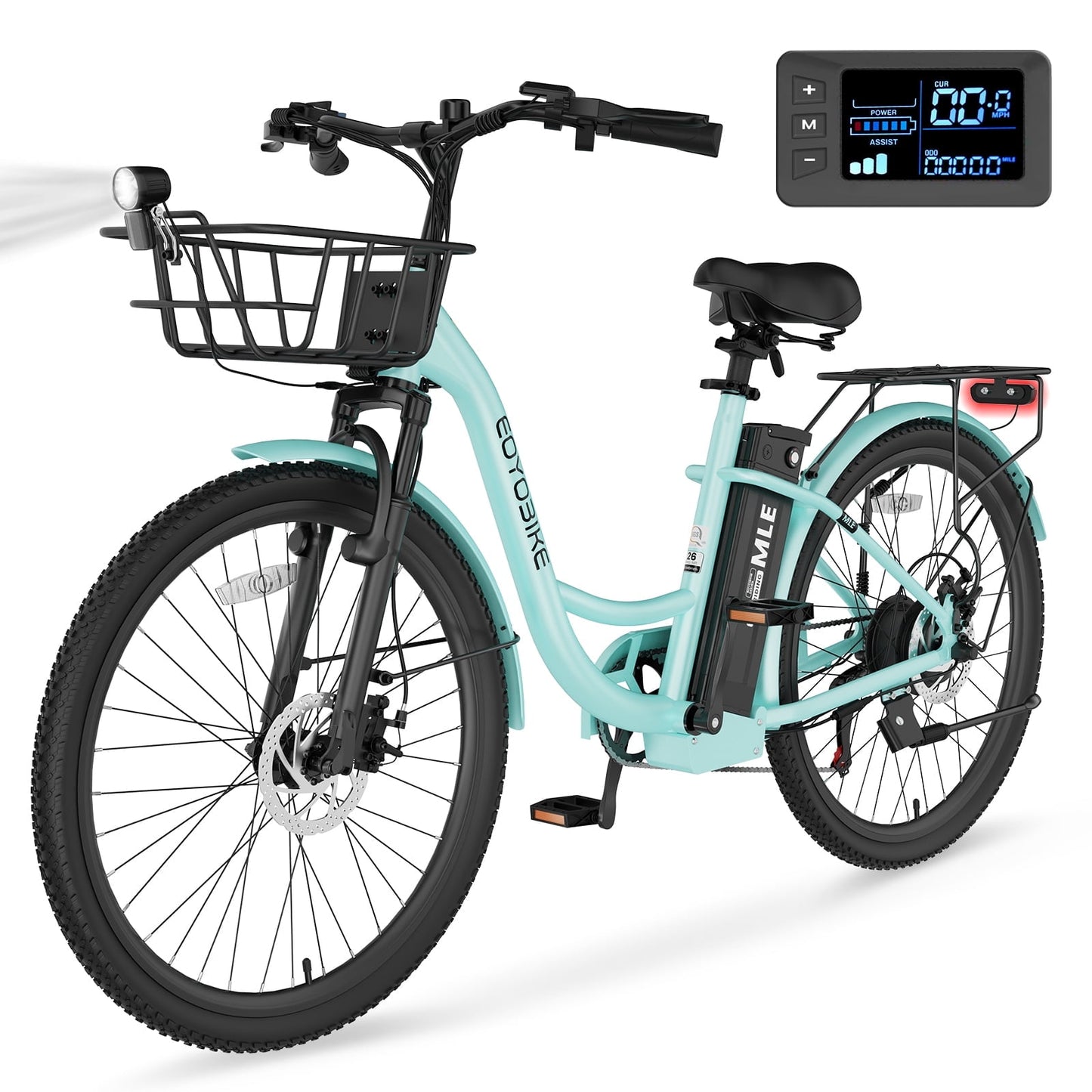 MOONCOOL Electric Bicycle for Adults 350W , 7-Speed Ebike with 36V 10.4Ah Removable Battery， 40 Miles Range , 20 mph Electric Commuter Bike for Women Men