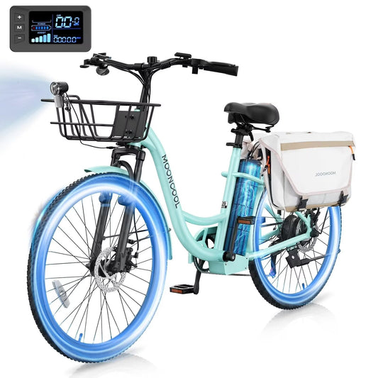 MOONCOOL Electric Bicycle for Adults 350W , 7-Speed Ebike with 36V 10.4Ah Removable Battery， 40 Miles Range , 20 mph Electric Commuter Bike for Women Men, UL2849