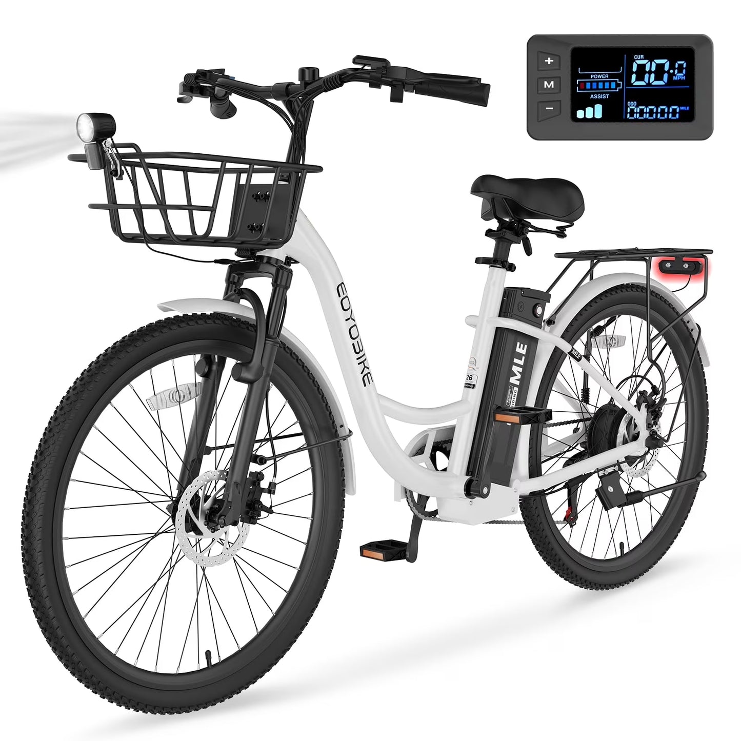MOONCOOL Electric Bicycle for Adults 350W , 7-Speed Ebike with 36V 10.4Ah Removable Battery， 40 Miles Range , 20 mph Electric Commuter Bike for Women Men