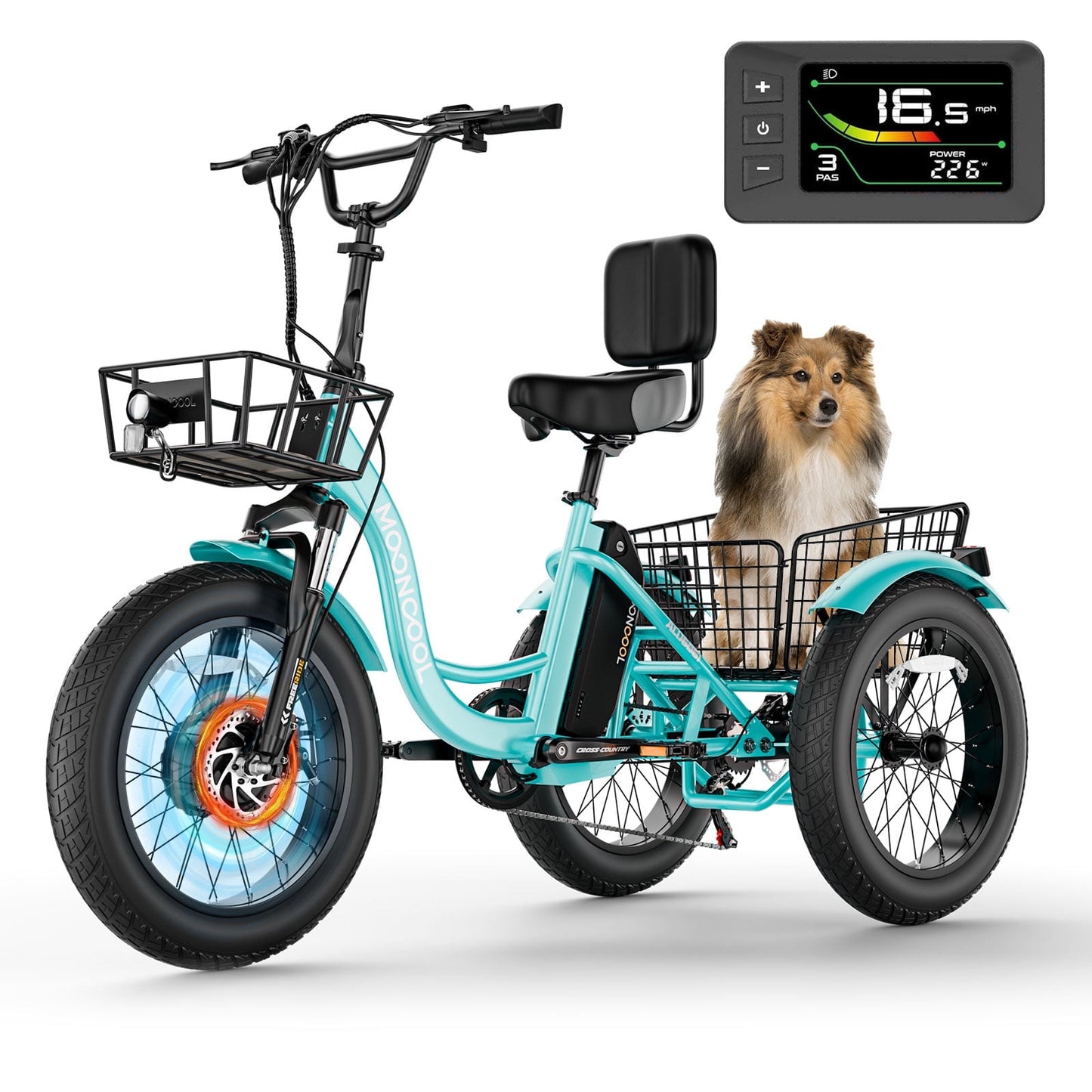 MOONCOOL Electric Tricycle for Adults, 20" x 4" Fat Tire Electric Trike, 48V 500W Motorized Electric Bicycle, 3 Wheels 7 Speed Ebike with Removable Battery, Aluminum Frame & Large Basket, UL2849