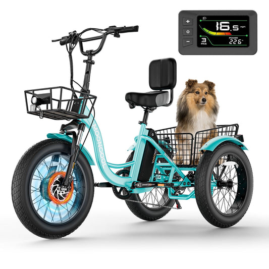 MOONCOOL Electric Tricycle for Adults, 20" x 4" Fat Tire Electric Trike, 48V 500W Motorized Electric Bicycle, 3 Wheels 7 Speed Ebike with Removable Battery, Aluminum Frame & Large Basket, UL2849