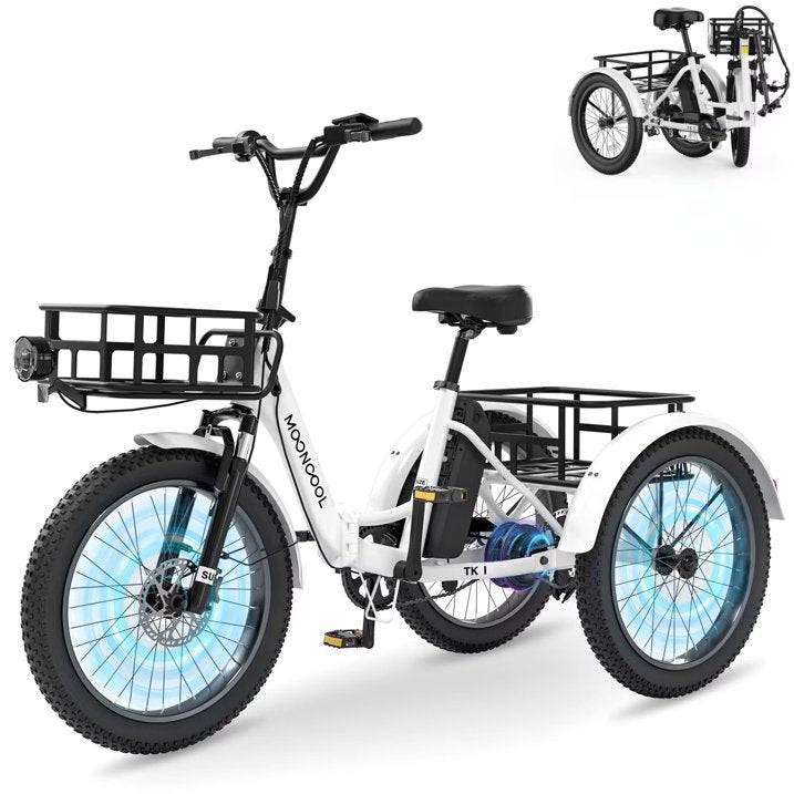 MOONCOOL Electric Tricycle for Adults, 20" Folding 3 Wheels Electric Bicycle, 48V 500W Motorized Three Wheel Ebike w/Aluminum Frame, Removable Battery and Basket