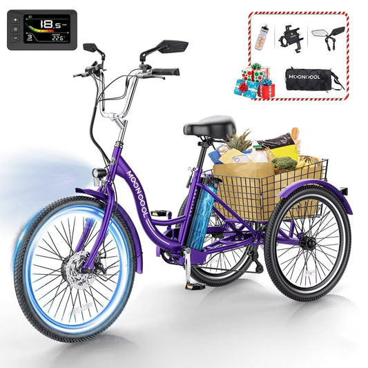 MOONCOOL Electric Trike for Adults,26 Inches 7 Speeds 3 Wheels Electric Bikes , 350W Motorized Electric tricycle with 10.4Ah Removable lithium battery，UL2849