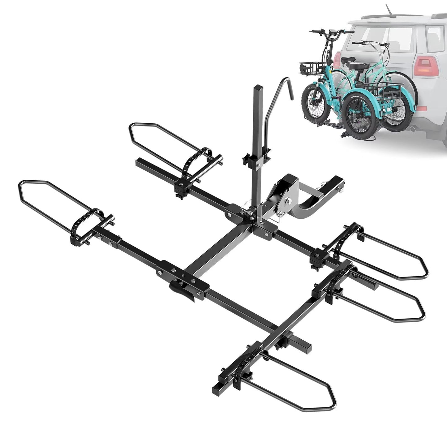 MOONCOOL Trike Hitch Rack for SUV Truck Van RV, Fit 2" Receiver, Foldable Bike Carrier, 170/270 lbs Heavy-Duty Platform Carrier,Black-Upgraded
