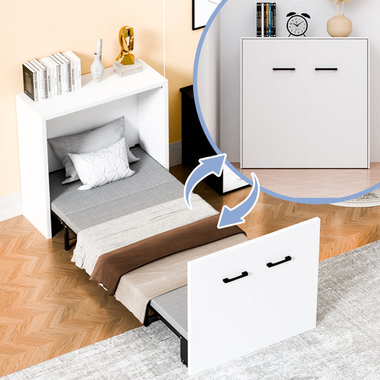 Lilypelle Murphy Bed Cabinet, Folding Bed Roll Away Beds with Mattresses for Adult, Pull Out Murphy Chest Bed Daybed w/ Trundle Guest Bed for Apartment Study Room Office Nap Bed (Cot Size: 75" x 29")