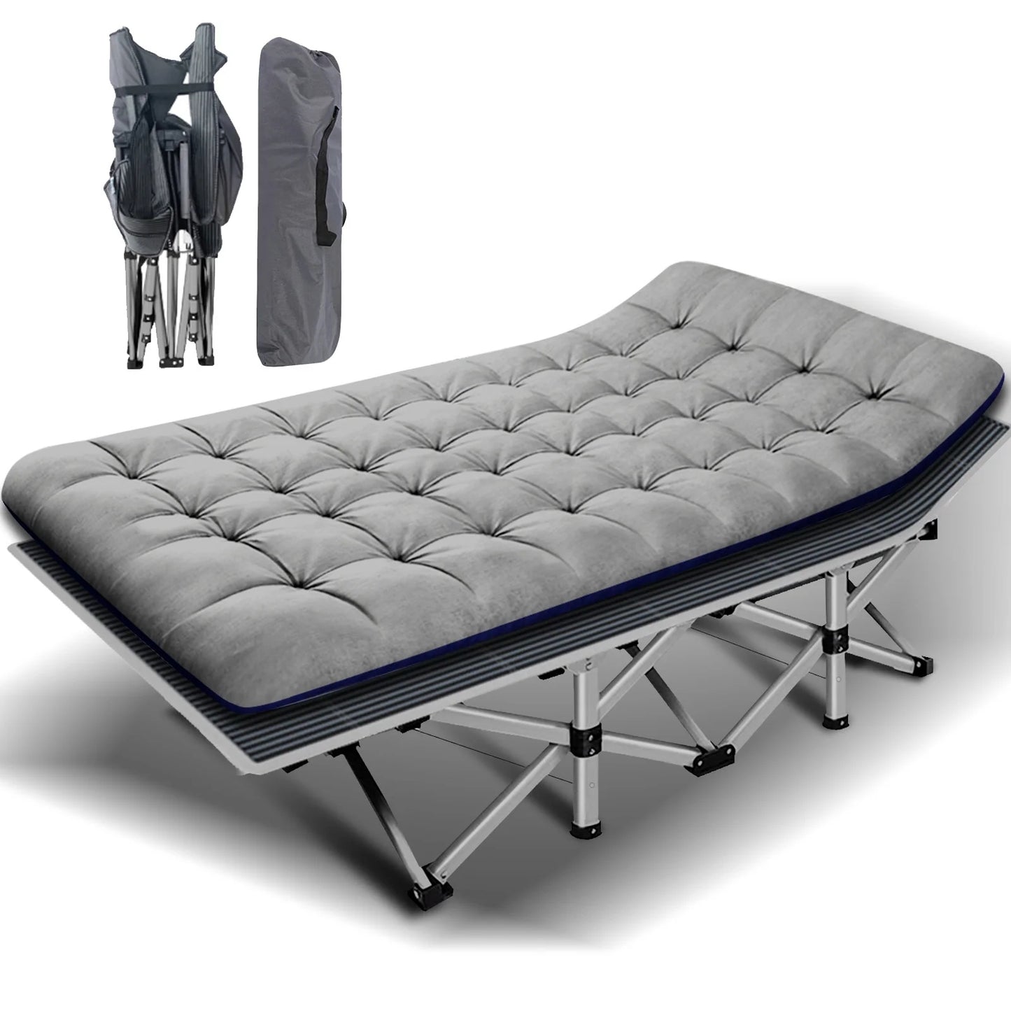Lilypelle Folding Camping Cot for Adults, Portable Sleeping Cot, Folding Cot Rollaway Guest Bed with 3.3 inch 2 Sided Mattress and Carry Bag