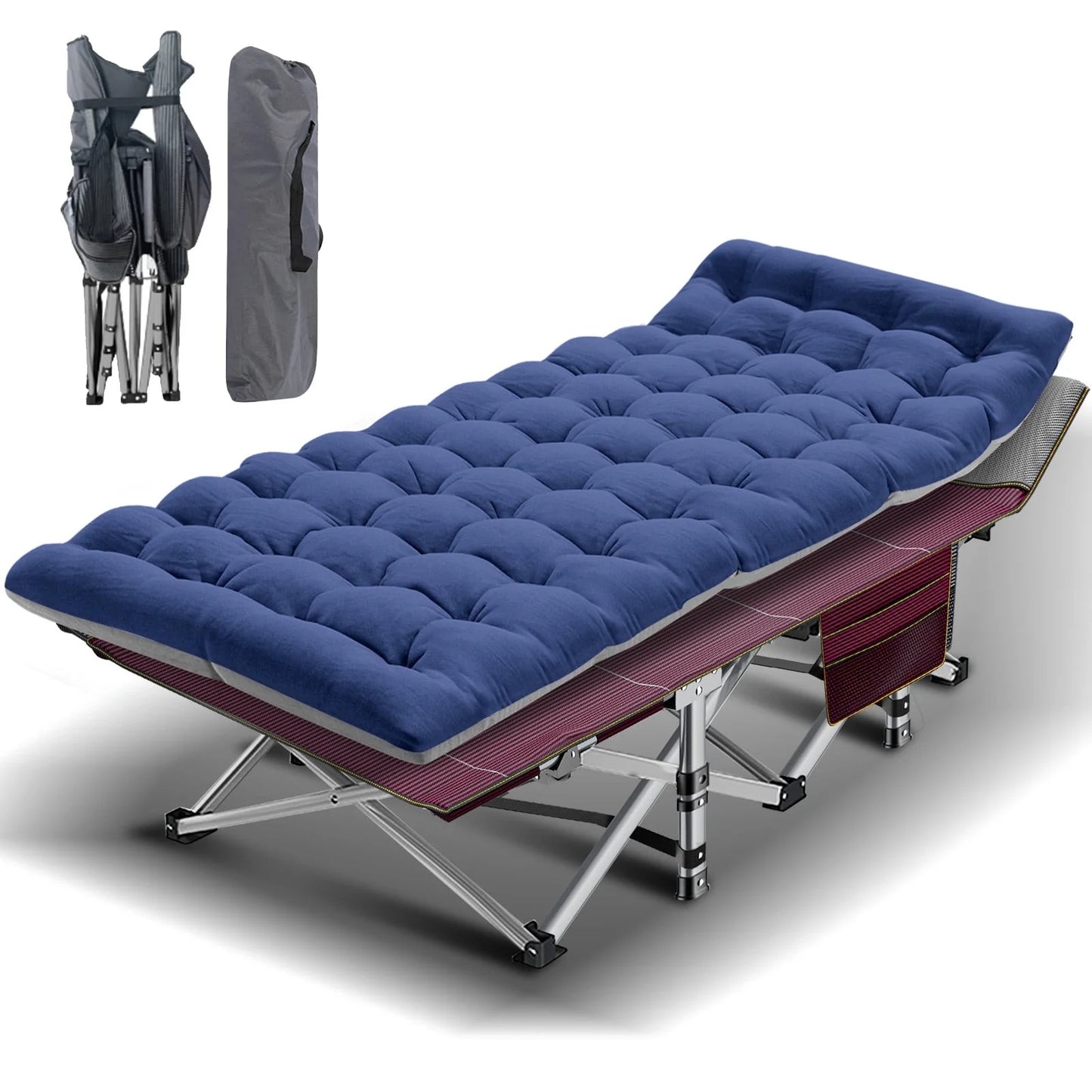 Lilypelle Folding Camping Cot for Adults, Portable Sleeping Cot, Folding Cot Rollaway Guest Bed with 3.3 inch 2 Sided Mattress and Carry Bag