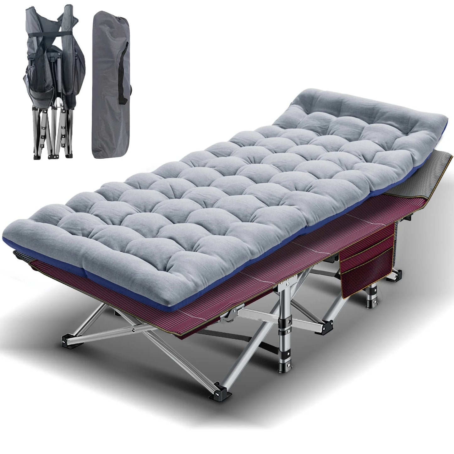 Lilypelle Folding Camping Cot for Adults, Portable Sleeping Cot, Folding Cot Rollaway Guest Bed with 3.3 inch 2 Sided Mattress and Carry Bag