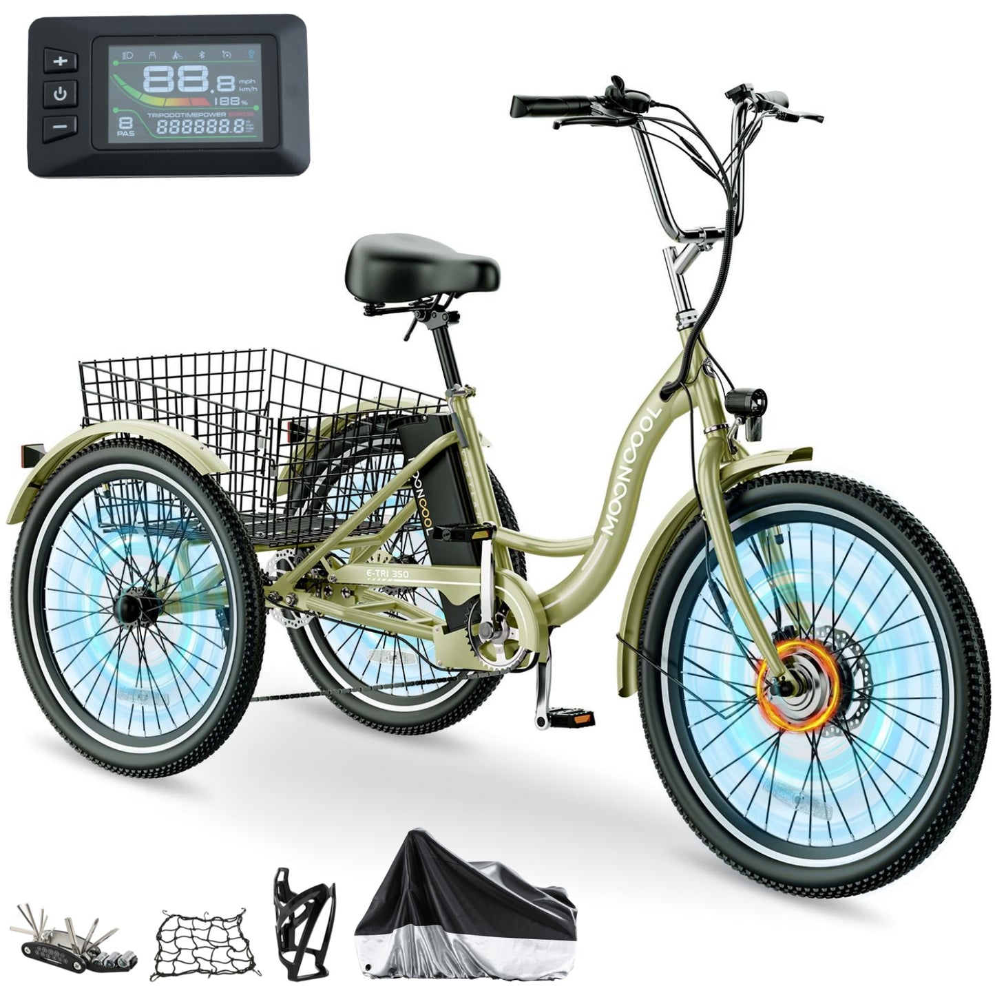 Lilypelle Electric Tricycle for Adults, 350W Electric Trike 7 Speed with 36V removable Battery, 3 Wheel Electric Bikes for Women Men Seniors, 450lb, 24/26 inch Tire