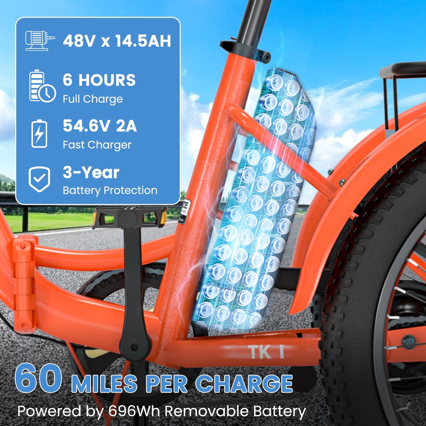 MOONCOOL Electric Tricycle for Adults, 20" Folding 3 Wheels Electric Bicycle, 48V 500W Motorized Three Wheel Ebike w/Aluminum Frame, Removable Battery and Basket