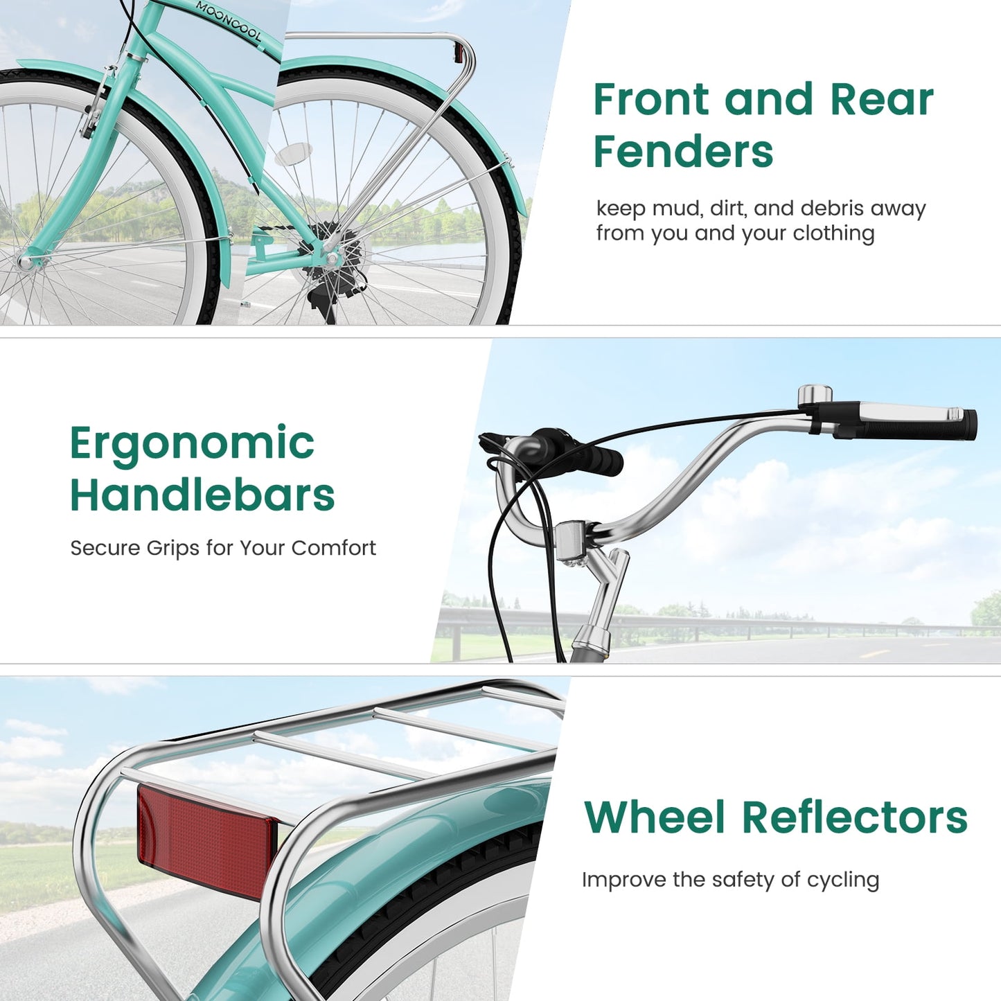 Lilypelle Beach Cruiser Bicycle, 7 Speed Bike with 24" 26" Wheel Fits Rider: 4'11"-6'2", Step Through Bikes for Commuting, Unisex