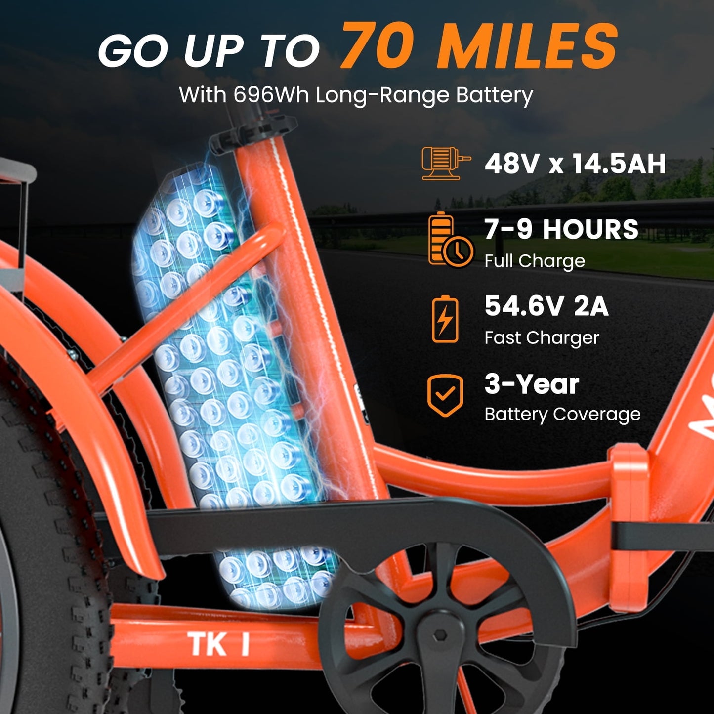 MOONCOOL TK1 Folding Electric Tricycle for Adults,48V 14.5Ah Removable battery, Peak 1000W Motor, 20" Fat Tire Step-Thru 3 Wheel Electric Bicycle W/ Mirrows Kit