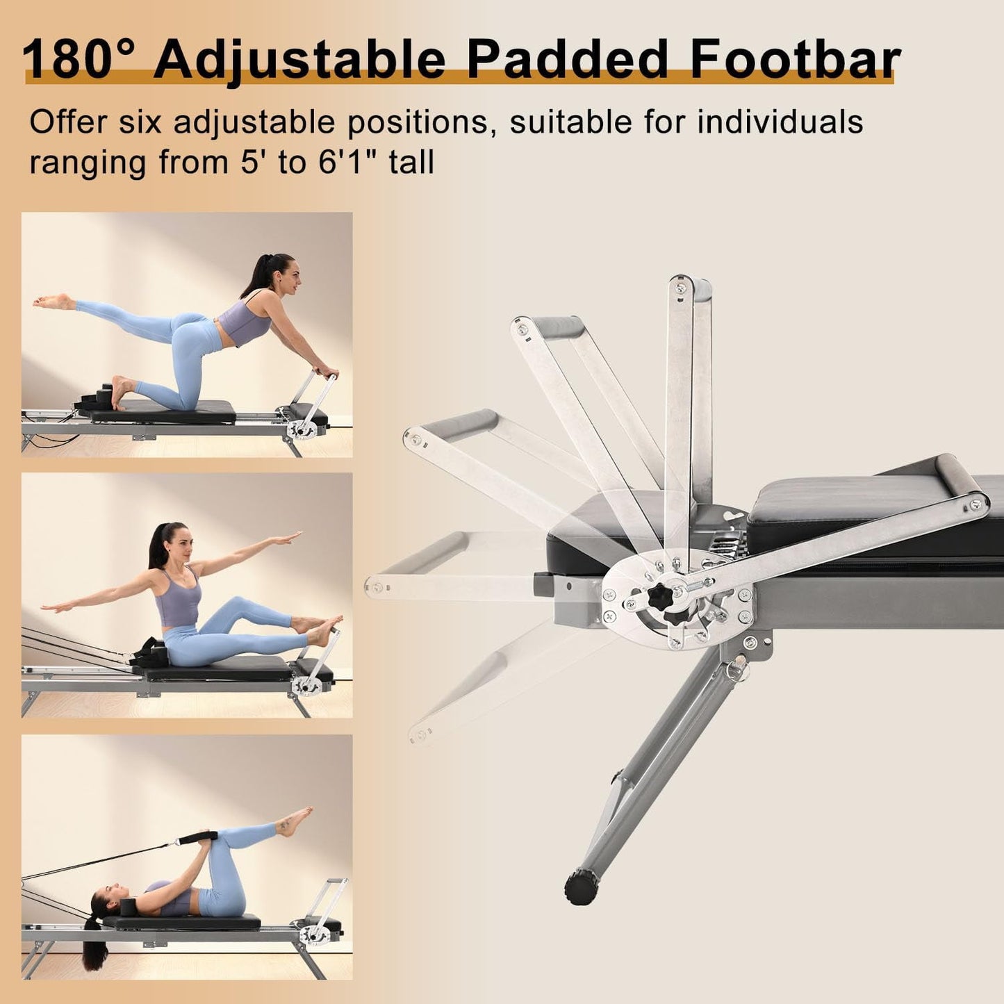 Lilypelle Pilates Reformer Machine Equipment with Spring for Home Workout,Foldable Reformer Pilates for Beginner ,300lbs load-bearing