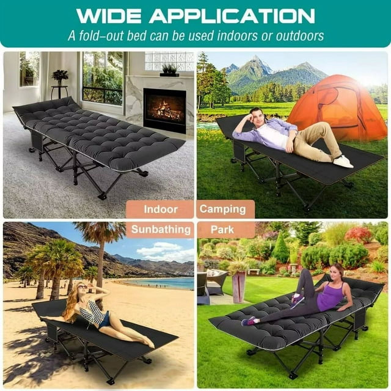 Lilypelle Oversized XXL Folding Camping Cot for Adults, 32" XXL Wide Folding Cot Bed for Sleeping with 2 Sided Mattress & Carry Bag, Tent Cot, Supports 900 lbs