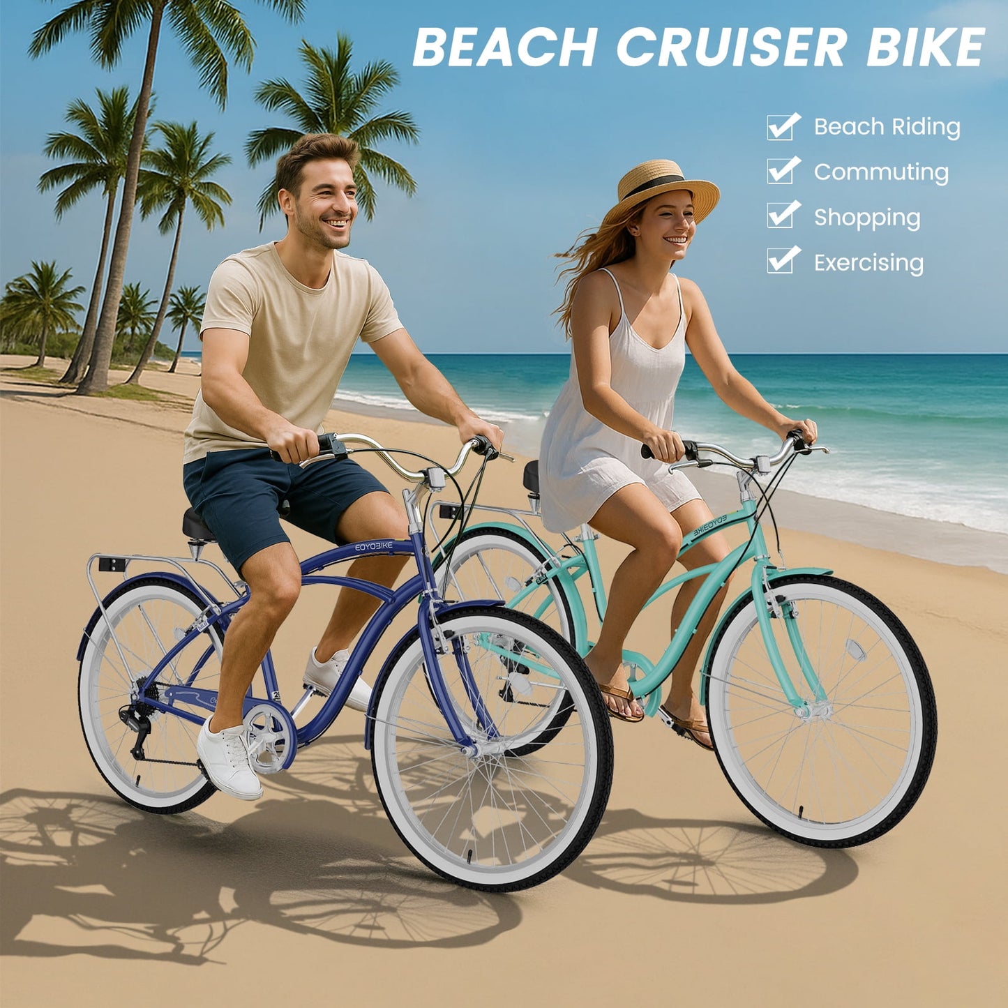 Lilypelle Adults Beach Cruiser Bicycle, 24" Wheel 7 Speed Bike , Step Through Bikes for Commuting, Unisex