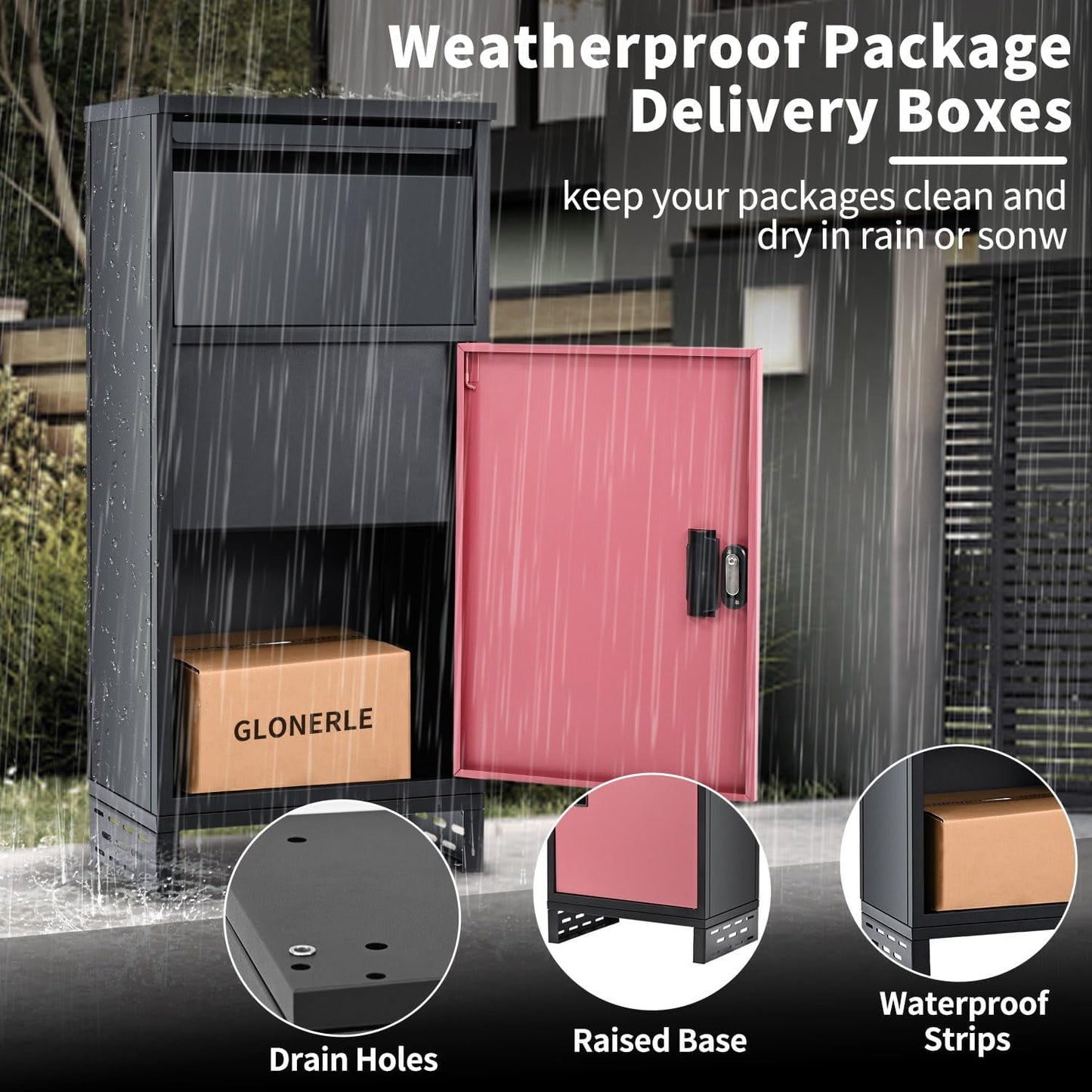 Lilypelle Outside Package Delivery Boxes , 7" x 11" x 34" Large Galvanized Steel Wall and Floor Mount Locking Mailbox, Anti-Theft Delivery Box for Porch, IPX3 Waterproof