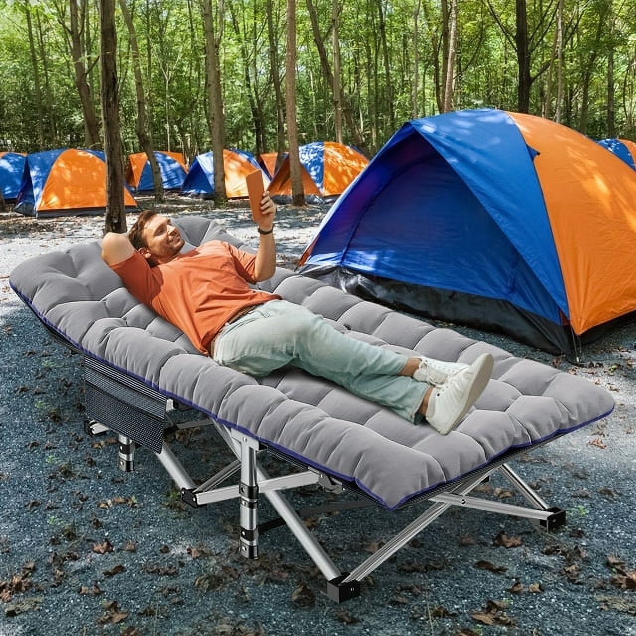 Lilypelle Oversized XXL Folding Camping Cot for Adults, 32" XXL Wide Folding Cot Bed for Sleeping with 2 Sided Mattress & Carry Bag, Tent Cot, Supports 900 lbs