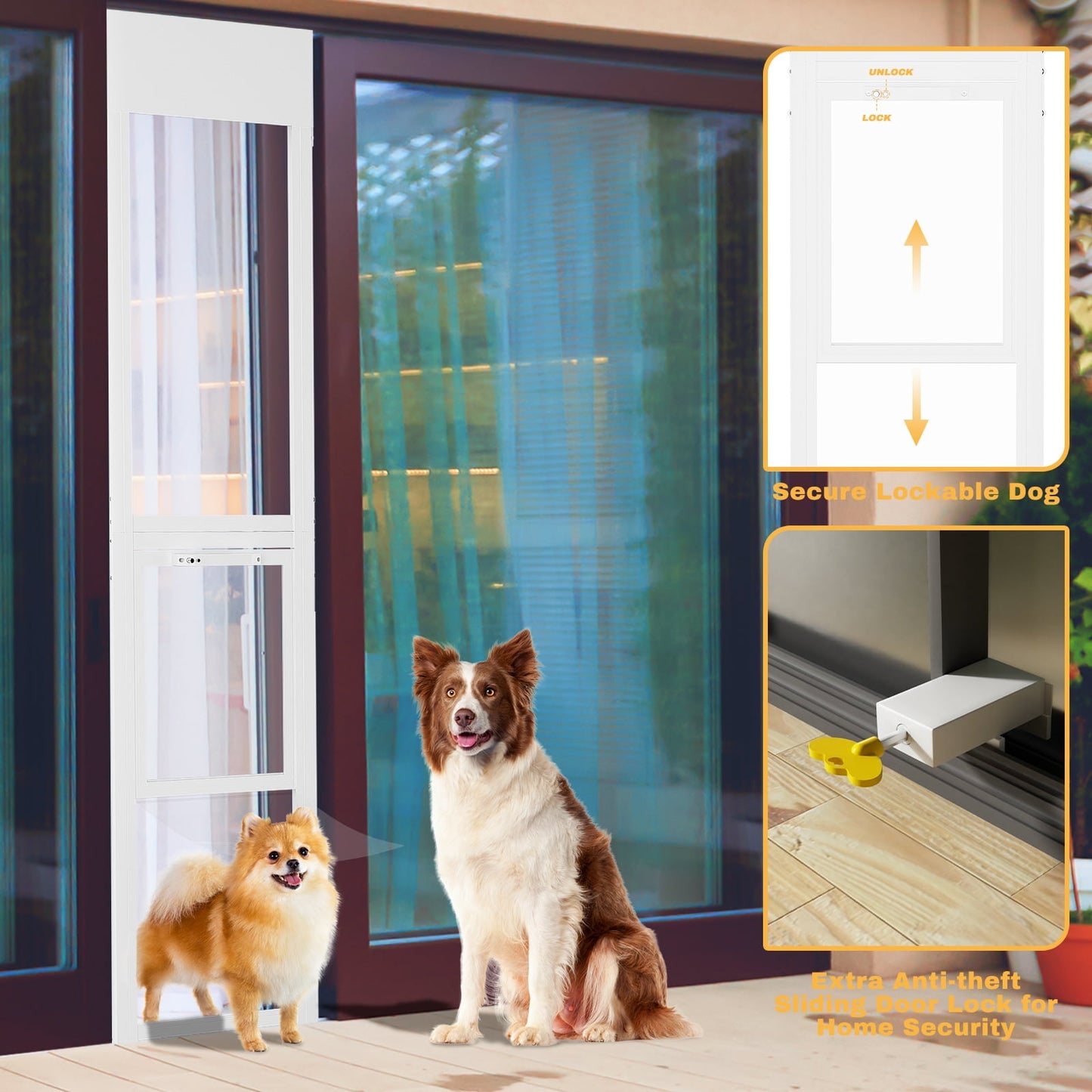 Lilypelle Dog Door for Sliding Glass Door, 74.8''-80.7'' Adjustable Sliding Glass Door for Small Dog & Cat Door