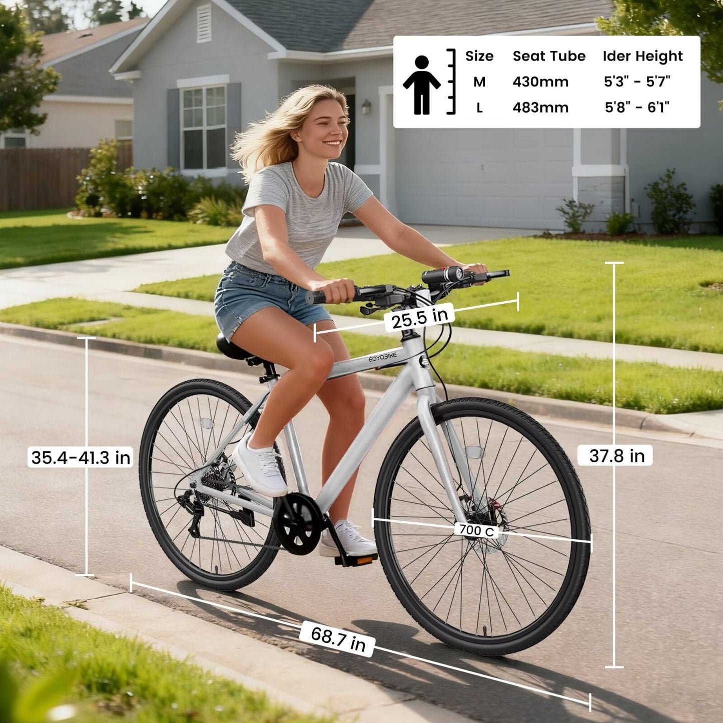 Lilypelle Hybrid Bike for Adults, 700C Lightweight Mens Bike w/ Aluminum Frame & Disc Brakes & LED Headlight, 8-Speed Vintage Retro Hybrid Bicycles for City Commuters, Adult Bike, Male Road Bike