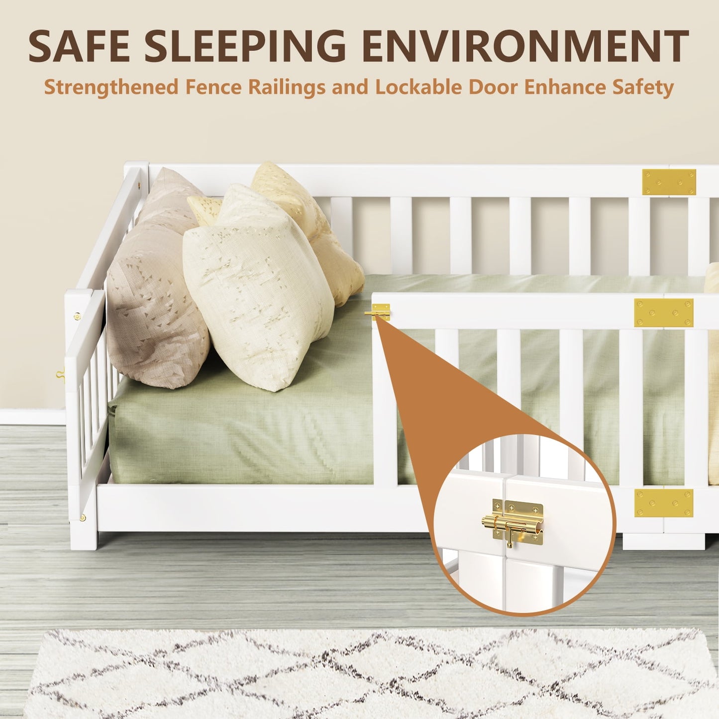 Lilypelle Twin Floor Bed for Kids, Montessori Floor Bed with Guard Rails, Floor Bed Frame for Kids, Boys, Girls