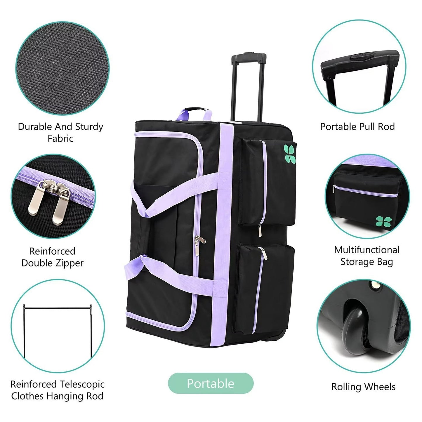Lilypelle Dance Bag With Garment Rack, 27" Dance Garment Bags Collapsible Costume Rolling Duffel Bag with Wheels, Dance Travel Bag for Competition, Shows, Performances