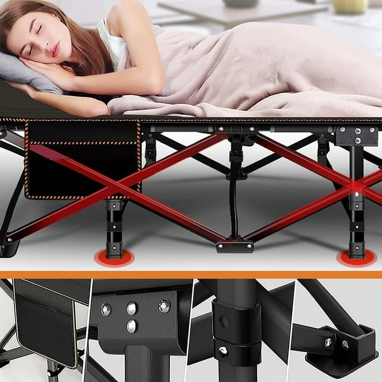 Lilypelle Oversized XXL Folding Camping Cot for Adults, 32" XXL Wide Folding Cot Bed for Sleeping with 2 Sided Mattress & Carry Bag, Tent Cot, Supports 900 lbs