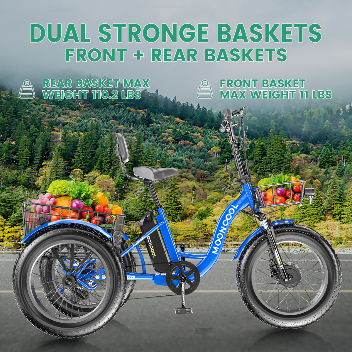 Lilypelle 7-Speed Electric Tricycle with 20" x 4" Fat Tires for Adults,500W 48V 14.5Ah Lithium Battery ,3 Wheels Electric bike with Front & Rear Basket for Men, Women，Senior