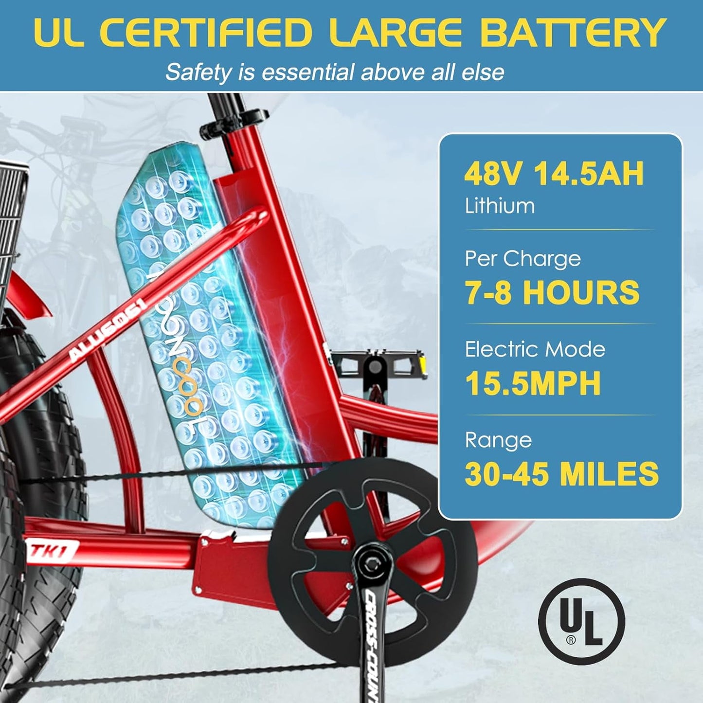 Lilypelle Electric Tricycle for Adults,15.5MPH 500W 48V 14.5Ah Lithium Battery UL Certified, 7-Speed Aluminum Ebike 3 Wheels Bike with Front & Rear Baskets，20x4in Fat Tire E-Trike