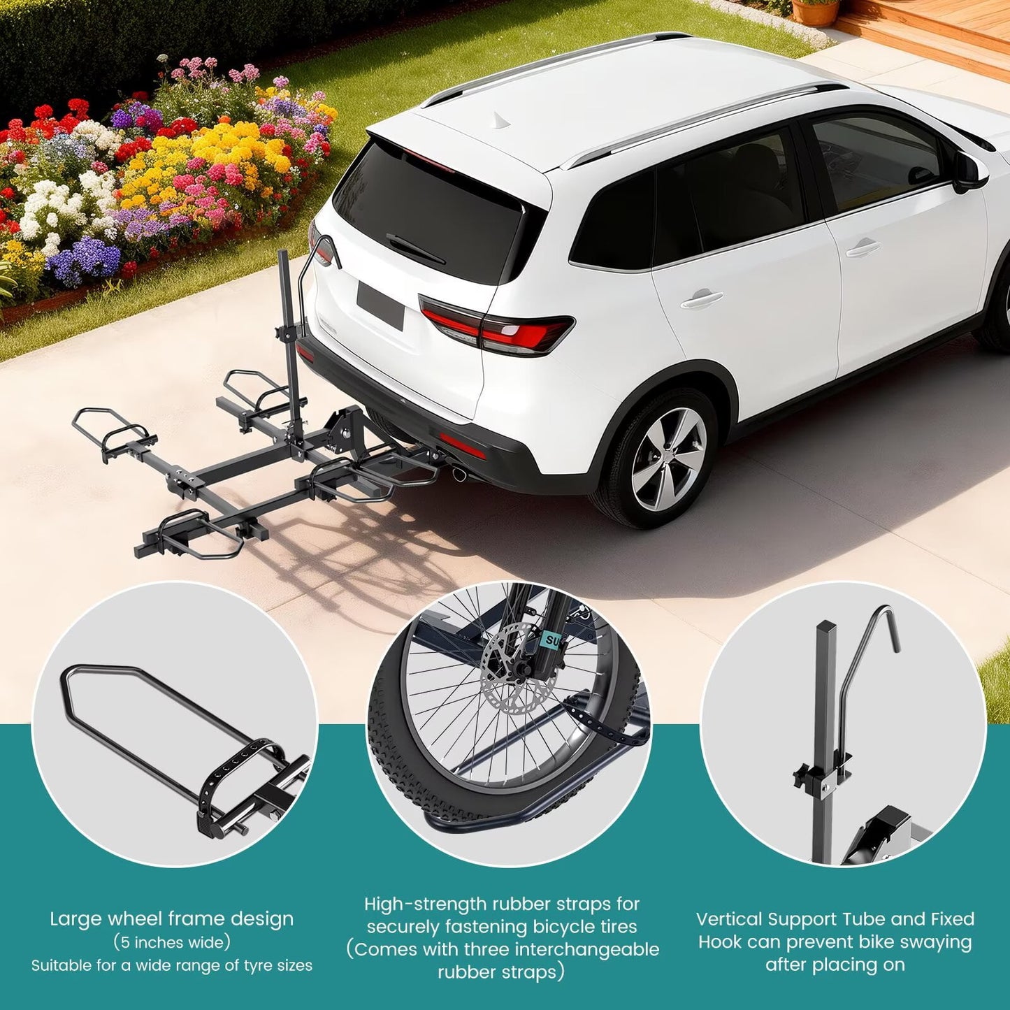 MOONCOOL Trike Hitch Rack for SUV Truck Van RV, Fit 2" Receiver, Foldable Bike Carrier, 170/270 lbs Heavy-Duty Platform Carrier,Black-Upgraded