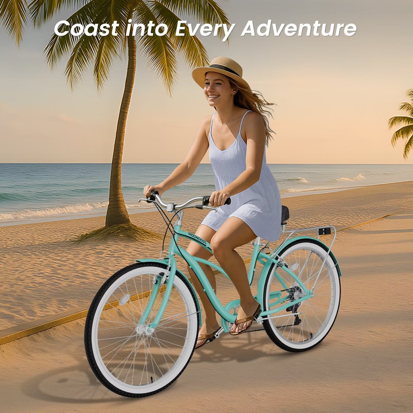 Lilypelle Adults Beach Cruiser Bicycle, 24" 26" Wheel 7 Speed Bike Fits Rider: 4'11"-6'2", Step Through Bikes for Commuting, Unisex