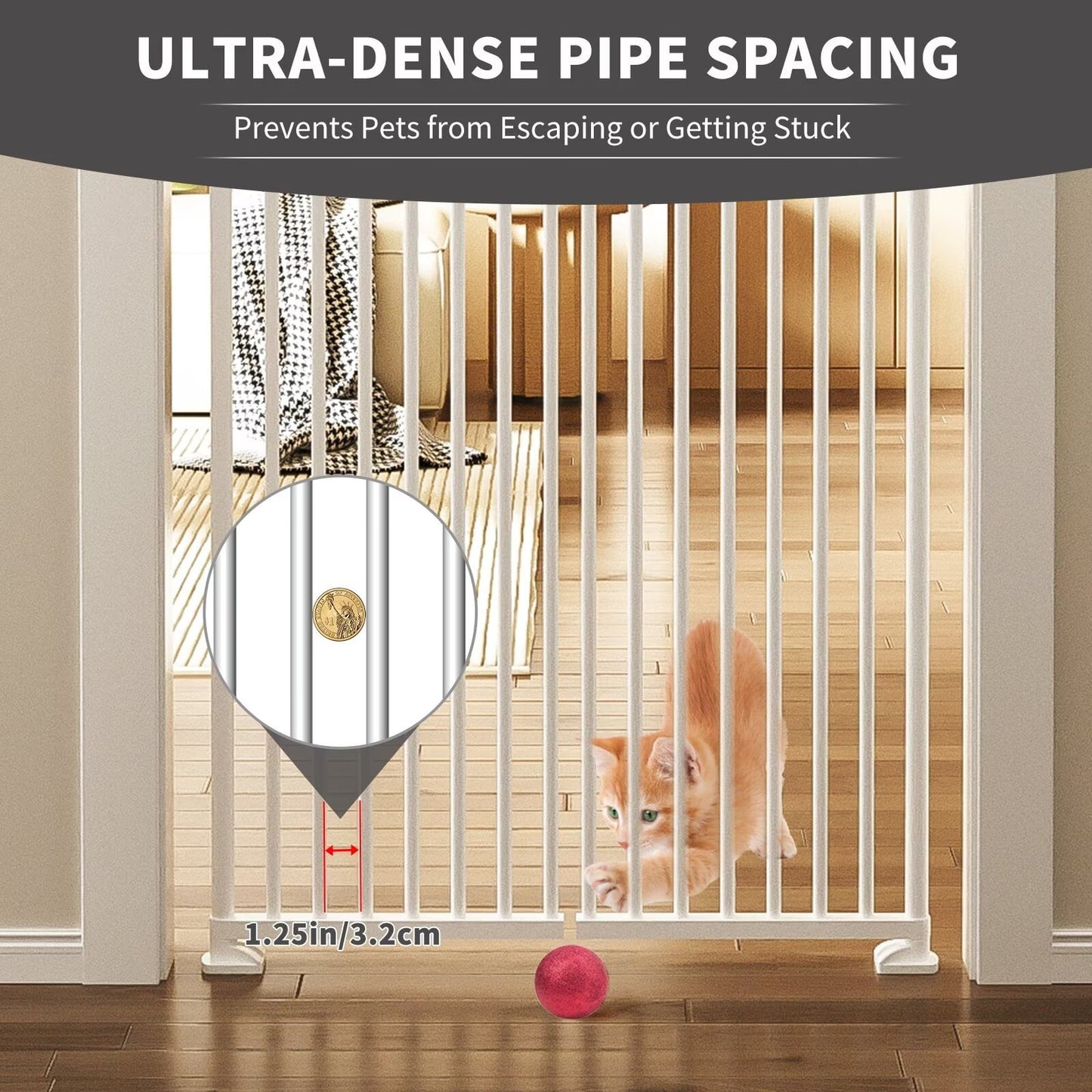 Lilypelle Extra Tall Steel Pet Gate, Adjustable 33.4-35.8 Inch Wide, 74.8-96.5 Inch Tall, Pressure Mounted, Walk-Through Swing