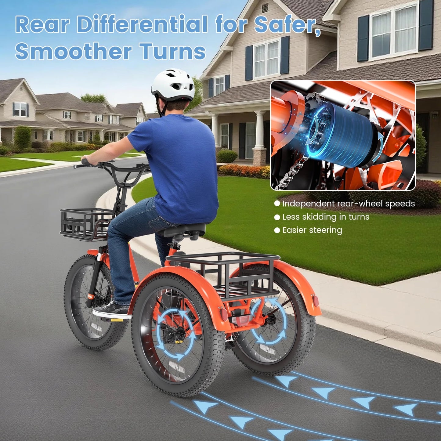 MOONCOOL TK1 Folding Electric Tricycle for Adults,48V 14.5Ah Removable battery, Peak 1000W Motor, 20" Fat Tire Step-Thru 3 Wheel Electric Bicycle W/ Mirrows Kit