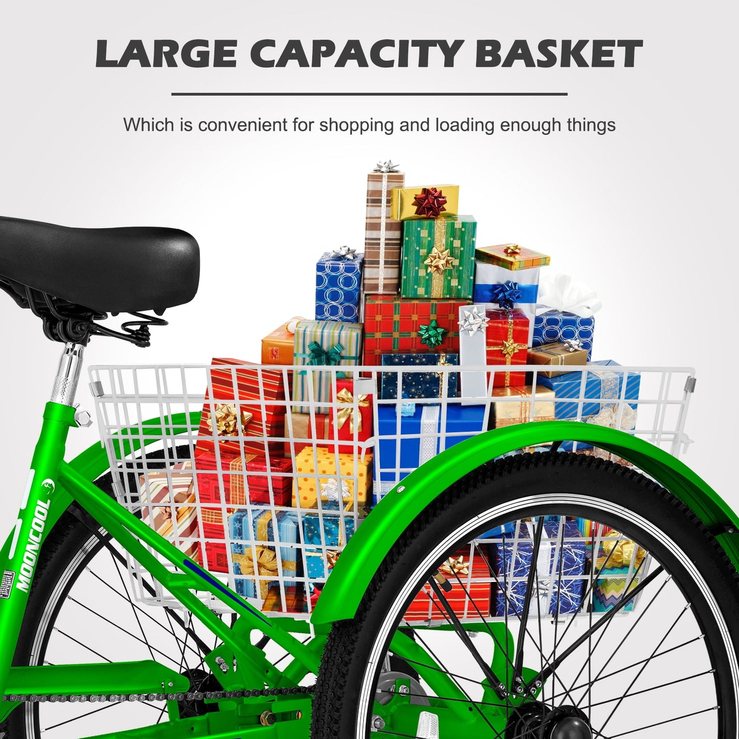 Lilypelle Adult Tricycle 24" Wheels Low Stepover Frame Bike, 7-Speed Shimano Derailleur Trike, 3 Wheels Bike with Basket