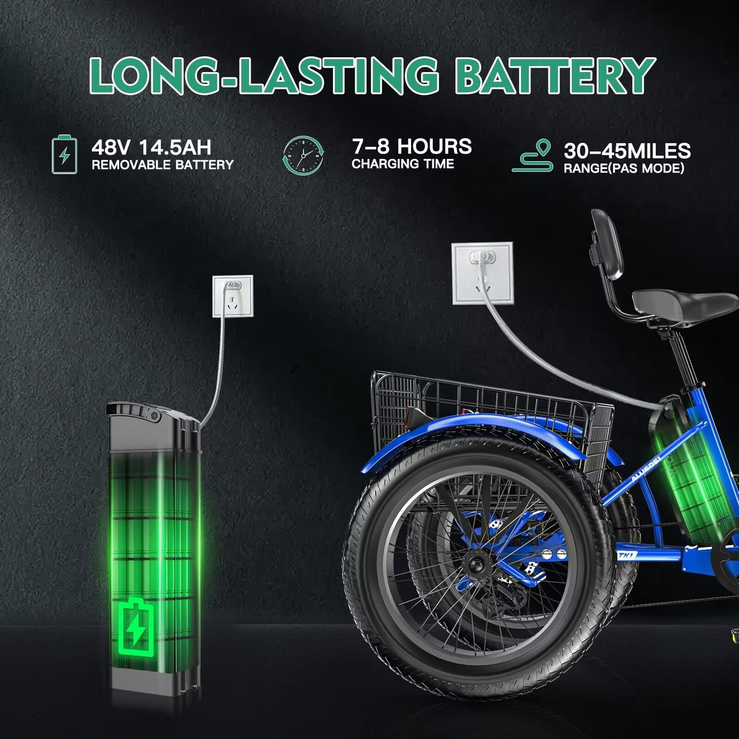 Lilypelle 7-Speed Electric Tricycle with 20" x 4" Fat Tires for Adults,500W 48V 14.5Ah Lithium Battery ,3 Wheels Electric bike with Front & Rear Basket for Men, Women，Senior